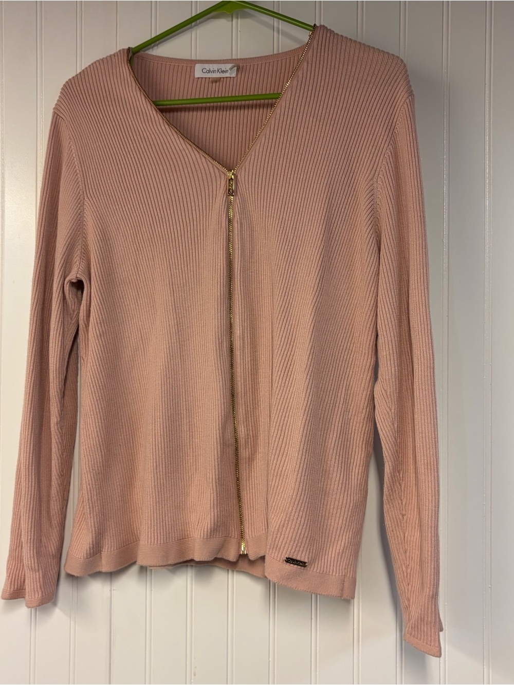 Calvin Klein Women's Blush Pink Zip-Front Ribbed Sweater XL